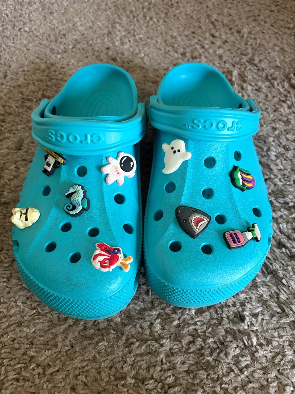Teal Crocs-Style Clog with Fun Charms